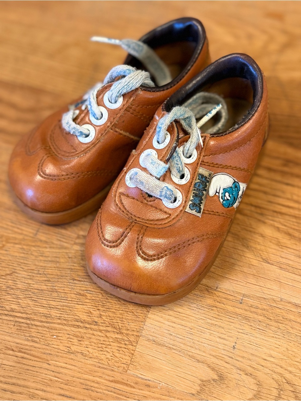 Vintage Smurf Brown Leather Kids Shoes - Unbranded